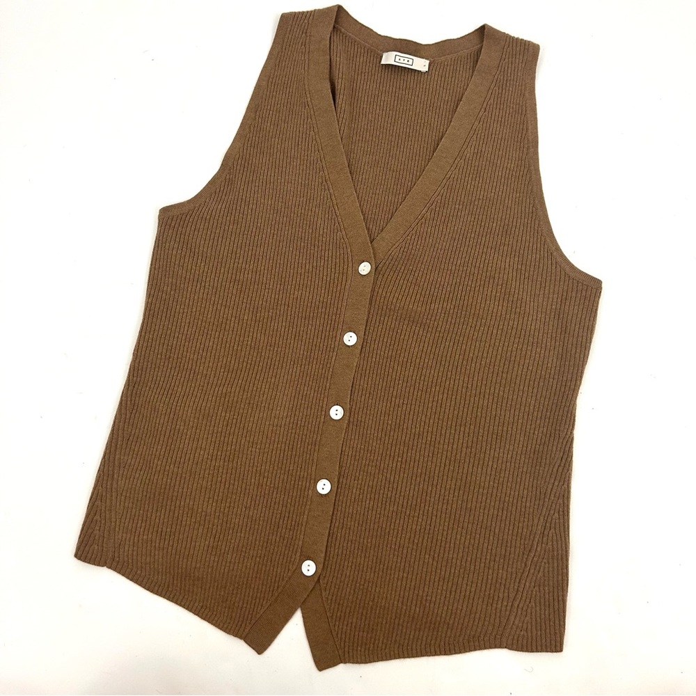 AYR Large 90s Sweater Vest Brown Wool Viscose Tank Button Front $140 Shell Tank